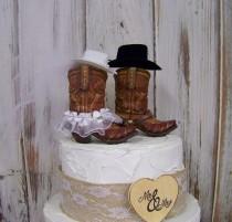 wedding photo - Rustic Cake Topper-His and Her Western Cowboy Boots-Wedding Cake Topper-Barn Wedding, NEW Larger Boots
