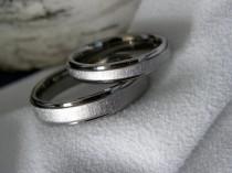 wedding photo - Titanium Ring or Wedding Band SET, Frosted, Flat Stepped Profile