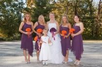 wedding photo - Choose Plum or Orange Daisy Bouquet with Boutonniere, Orange Bridal Bouquet, Plum Wedding Bouquet Plum, Purple Orange Bouquet Plum