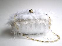 wedding photo - white bridal clutch, evening bag, bridal purse, 25% COUPON SALE, shabby wedding, couture bridal bag, ostrich feathers, flapper purse, prom