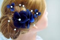 wedding photo - Floral headpiece  Navy headpiece Bridal hair clip Wedding fascinator Wedding hair accessories Hair pin