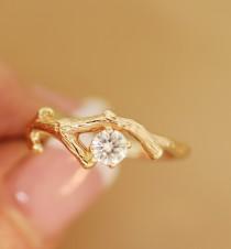 wedding photo - Moissanite Gold Bud Branch,twig ring,engagement ring,stone twig ring,branch ring