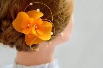 wedding photo - Orange fascinator Bridesmaid headpiece Hair flower Bridesmaid fascinator Wedding hair accessories Bridal hair piece