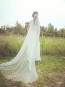 wedding photo - Wedding veil, chapel length veil with beading lace comb --Eleanor