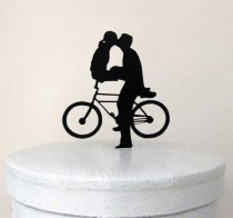 wedding photo - Wedding Cake Topper -Kiss on Bicyle Wedding Cake Topper