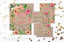 wedding photo - Summer Watercolor Floral Wedding Invitation, Floral Wedding Invite, Floral Bohemian Style, RSVP card DIY Printable Invitations