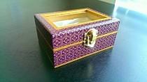 wedding photo - Small Jewelry Box in Purple and Gold with Floral Mosaic Pattern and Gold Metallic Accents