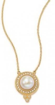 wedding photo - Jude Frances Provence White Pearl, Diamond & 18K Yellow Gold Pendant Necklace