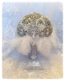 wedding photo - The Great Gatsby Art Deco Brooch Bouquet.Deposit on Vintage Draping Diamond Crystal Pearl Feather Brooch Bouquet