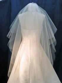 wedding photo - 2 Tier Scalloped Edge Wedding Veil  flowing Raw Plain Cut Edge Available in Short to Chapel length