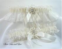 wedding photo - WINTER SNOWFLAKE Wedding Garters Ivory with Pearl Rhinestone Garter