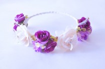 wedding photo - Violet Garden Flower Wedding Crown, Bridal Crown, Festival Headband, Woodland Crown, Flower Headband, FREE SHIPPING