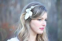 wedding photo - Bridal rhinestone headpiece, velvet leaf rhinestone headband