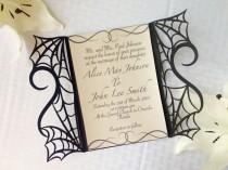 wedding photo - gothic spider web halloween wedding invitation laser cut gatefold DIY kit spooky love heart party