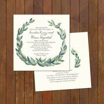 wedding photo - Laurel Wreath Painted Wedding Invitations - unique 5x5 square invitations (185)