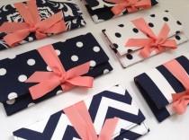 wedding photo - Navy and coral bridesmaid clutches.  Custom colors available.