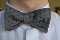 wedding photo - Grey Self Tie Bow Tie, Tie, Men's Bow Tie, Bow Tie, Wedding, Prom, Men's Grey Bow Tie, Men's Tie, Polka Dot Bow Tie, Grey Dotted Bow Tie