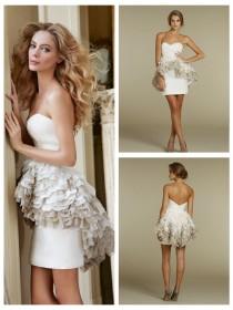 wedding photo -  Strapless Satin-faced Organza Mini Bridal Dress with Ombre Pleated Peplum