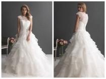 wedding photo -  Cap Sleeves Ruffled Layered Ball Gown Wedding Dress with Ruched Band