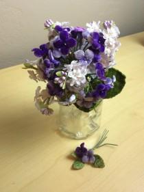 wedding photo - Vintage velvet violet bouquet and boutonnierre 