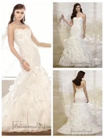 wedding photo -  Strapless Sweetheart Lace Appliques Bodice Wedding Dresses with Textured Skirt