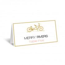 wedding photo -  Gold Tandem Bike Wedding Place Cards Editable PDF Template