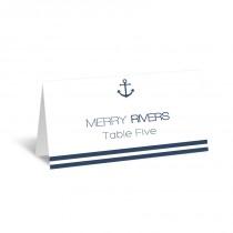 wedding photo -  Nautical Wedding Place Card Template Foldover Navy Anchor Striped