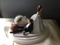wedding photo - Wedding Cake Topper Bridal  Miami Dolphins  NFL Funny Football  team  Football Themed with matching garter