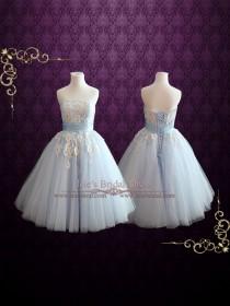 wedding photo - Ice Blue Retro 50s Tea Length Formal Prom Dress 