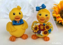 wedding photo - Duck wedding cake topper, rubber ducky bride and groom with banner