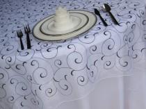 wedding photo - White Black Swirl Embroidered Organza Table Overlay Wedding Table Overlay