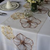 wedding photo - Large Flower Ivory and Brown Embroidrered Table Runner