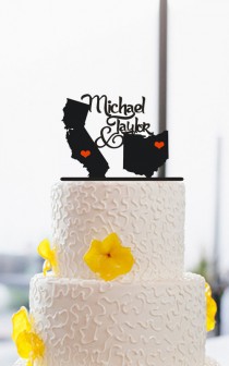wedding photo - State Love Cake Topper-Couples Name Cake Topper-Wedding Cake Topper-Custom Cake Topper-Unique Cake Topper-Destination Cake Topper