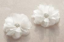 wedding photo - Bridal silk flowers duo with rhinestones, silk hair flowers, silk organza flowers