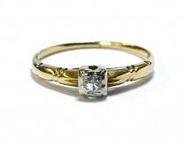 wedding photo - Art Deco Diamond Solitaire 14K Gold Ring - Size 7.5