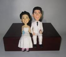 wedding photo - Unique wedding cake topper personalized customm polymer clay toppers funny cartoon bride & groom figure figurines