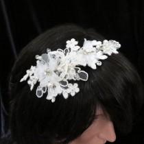 wedding photo - Bridal headpiece, Lace headband, Lace headpiece, Fabric flower headpiece, Wedding headpiece