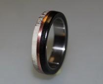 wedding photo - Titanium Men's Ring, Deer Antler and Ebony Wood, Patina Copper Middle Wood Ring, Antler Ring