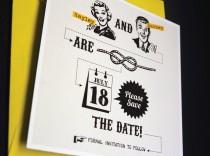 wedding photo - Vintage yellow Save the date template / "Tying the knot" / Retro 50s style