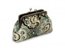 wedding photo - Clutch Purse - Teal and Gold paisley clutch - Bridesmaid Clutch Purse - Wedding Clutch Purse - Evening Clutch Purse