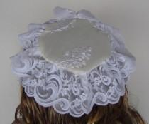 wedding photo - Woman Kippah Head Covering In Embroidered Leaf Satin And Vogue Lace Trim
