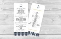 wedding photo -  Nautical Navy Anchor Wave Chevron Tea Length Printable Wedding Editable PDF Program Template