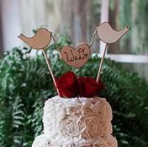 wedding photo - wood banner wedding cake topper, rustic banner, love birds cake topper