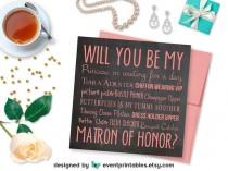 wedding photo - Will You Be My Matron of Honor Card, Printable DIY File, Pink Chalkboard Matron of Honour Proposal, DIGITAL DOWNLOAD by Event Printables