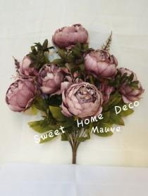 wedding photo - JennysFlowerShop 18'' Super Soft Blooming Peony Silk Artificial Wedding Bouquet Home Flowers Mauve