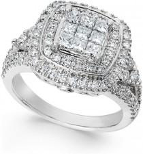 wedding photo - Diamond Art Deco Engagement Ring in 14k White Gold (1-1/2 ct. t.w.)