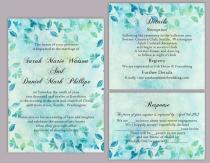 wedding photo -  DIY Rustic Wedding Invitation Template Set Editable Word File Download Printable Vintage Invitation Blue Invitation Leaf Floral Invitation