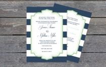 wedding photo -  Navy & White Striped Mint Frame Printable Wedding Invitation PDF Templates