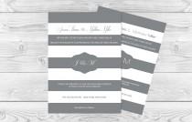 wedding photo -  Grey & White Striped and Frame Printable Wedding Invitation Editable PDF Templates