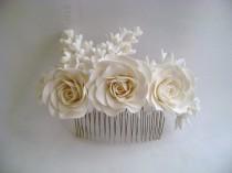 wedding photo - Bridal White Hair comb Piece  Wedding Hair Piece Veil Complement Piece Made to Order